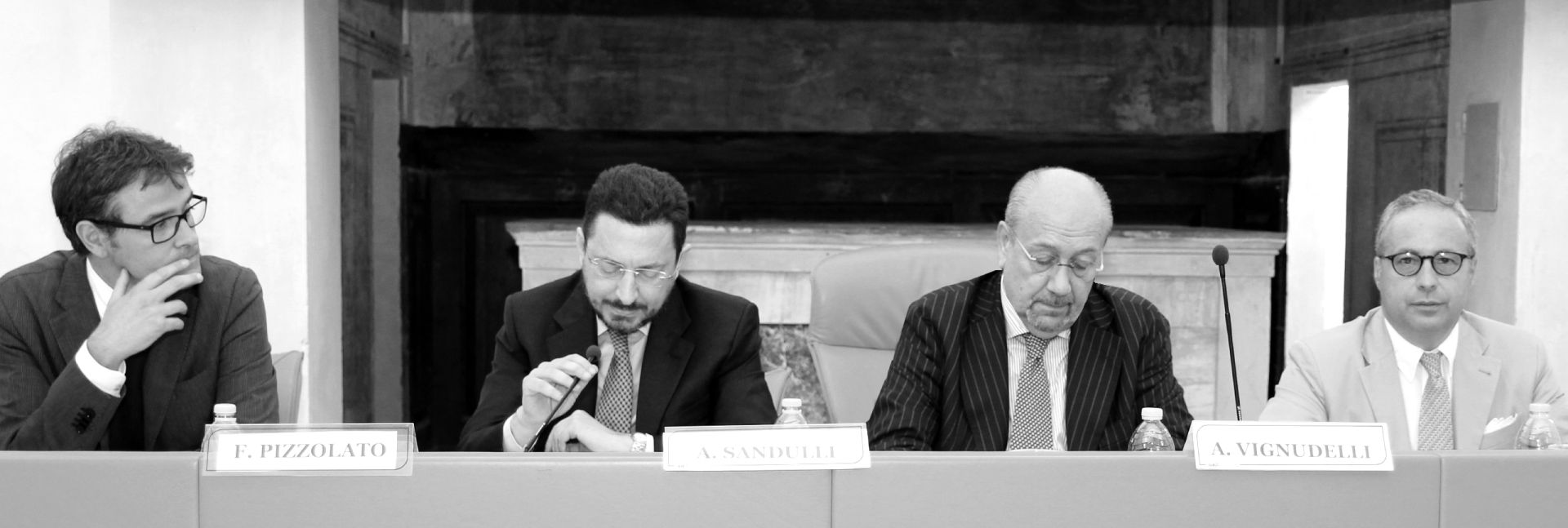 Da sinistra: Filippo Pizzolato; Aldo Sandulli; Aljs Vignudelli; Tommaso Edoardo Frosini